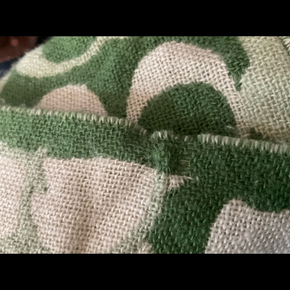 “COACH” Reversible Green and White Logo Fringed Scarf. - Picture 8 of 15